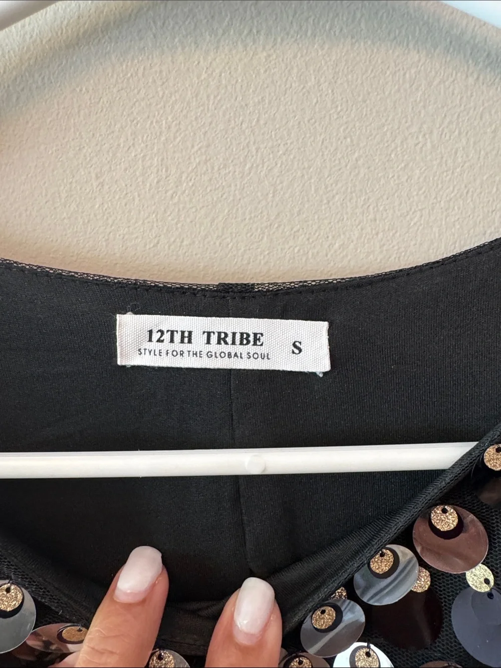 12th Tribe Black Sequin Embellished Cropped Top - Picture 2 of 5